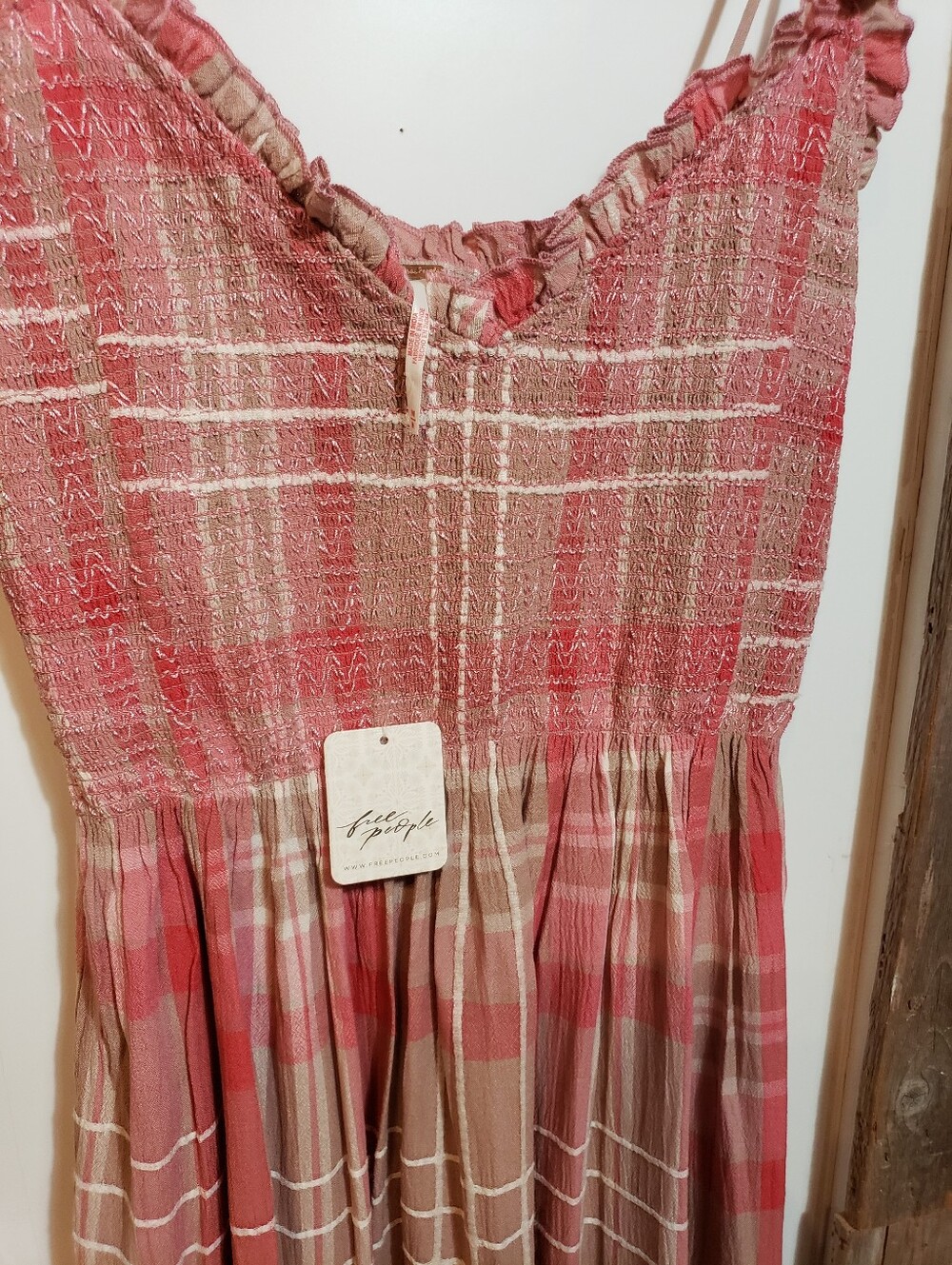 Free People New With Tags Sweet Nothings Midi/maxi Reds/tan Plaid Dress Med - Picture 6 of 9